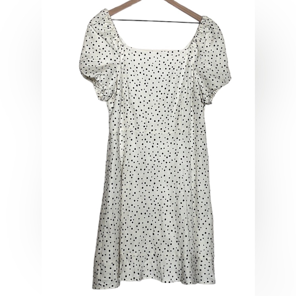 LOFT Linen Polka Dot Puff Sleeve Dress NWT